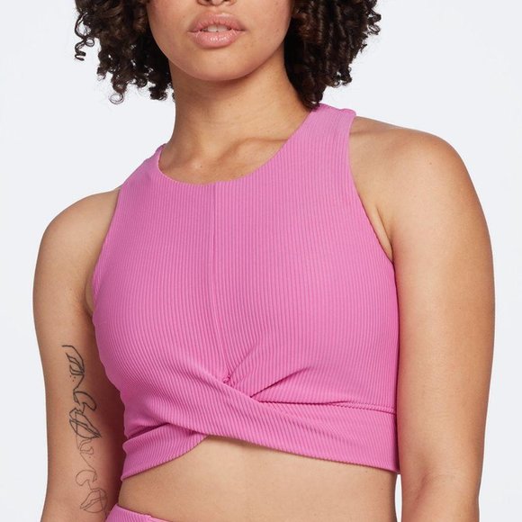NWT CALIA Women's Ribbed Long Line Cross Over Bikini Top - Picture 1 of 5